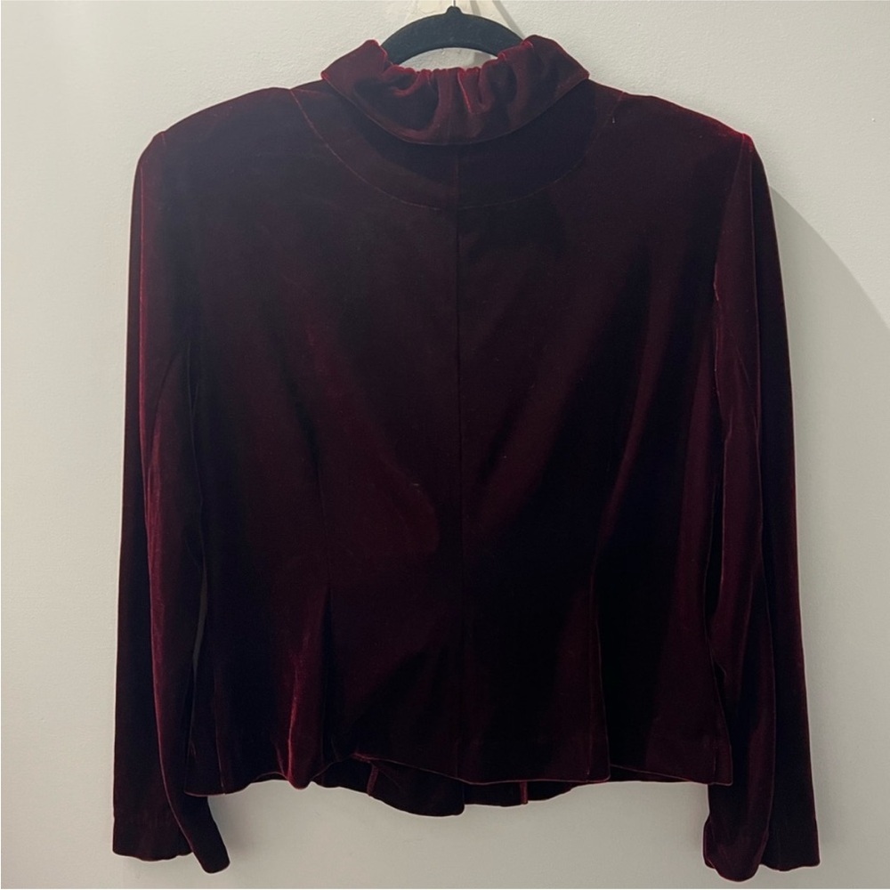 Vintage Velvet Ruffle Collar Blazer Jacket by Margareta | Wine Red | Size Medium - Picture 3 of 4
